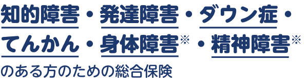 知的障害・発達障害・ダウン症・てんかん身体障害※・精神障害※ のある方のための総合保険